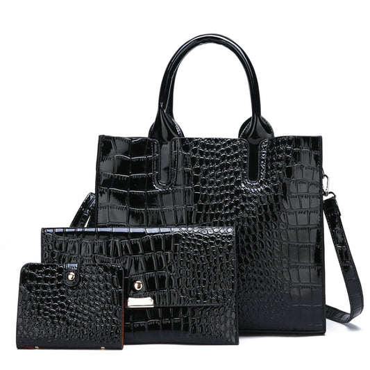 3-in-1 Women Handbag Simple Versatile Crocodile Pattern Large Shoulder Bag