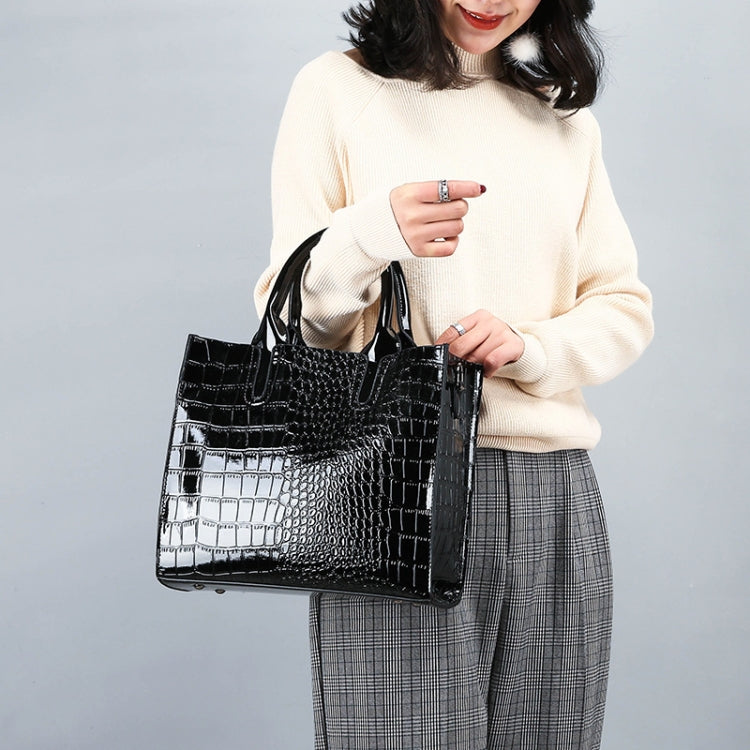 3-in-1 Women Handbag Simple Versatile Crocodile Pattern Large Shoulder Bag