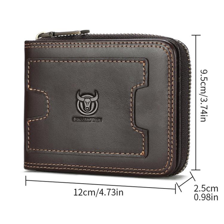 BULL 235 CAPTAIN 2 Fold Zipper Leather Wallet RFID Multi-Functional Card Holder