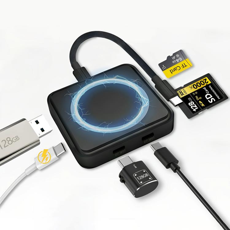 6 in 1 PD 100W, Dual Type-C, TF, SD Card, USB-A Port Multifunctional Magnetic HUB Dock Station, Type-C to PD 100W, Dual Type-C, TF, SD Card, USB-A Port