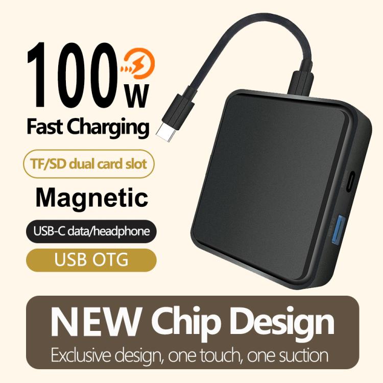 6 in 1 PD 100W, Dual Type-C, TF, SD Card, USB-A Port Multifunctional Magnetic HUB Dock Station, Type-C to PD 100W, Dual Type-C, TF, SD Card, USB-A Port