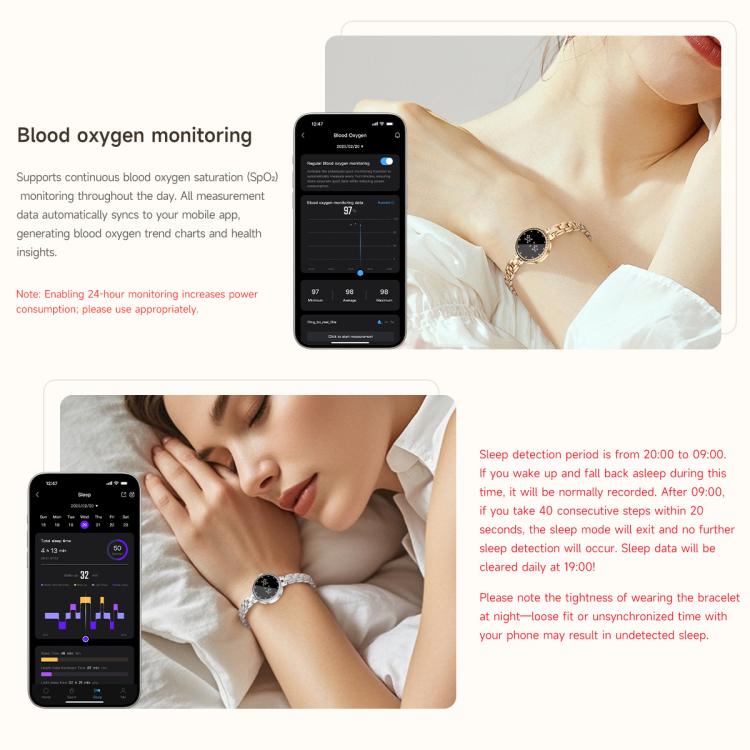 L6 Smart Watch Fashion Bracelet, Support Health Monitoring / Raise To Wake Screen