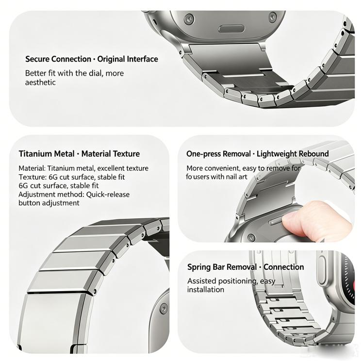 One Bead Butterfly Clasp Adjustable Link Stainless Steel Watch Band, For Apple Watch 42 / 44 / 45 / 46 / 49mm