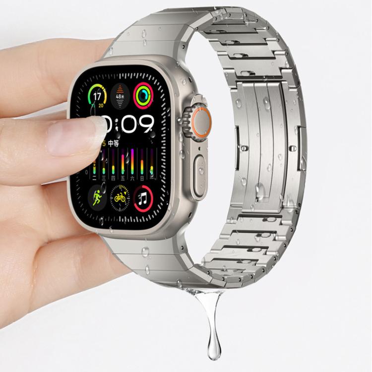 One Bead Butterfly Clasp Adjustable Link Stainless Steel Watch Band, For Apple Watch 42 / 44 / 45 / 46 / 49mm