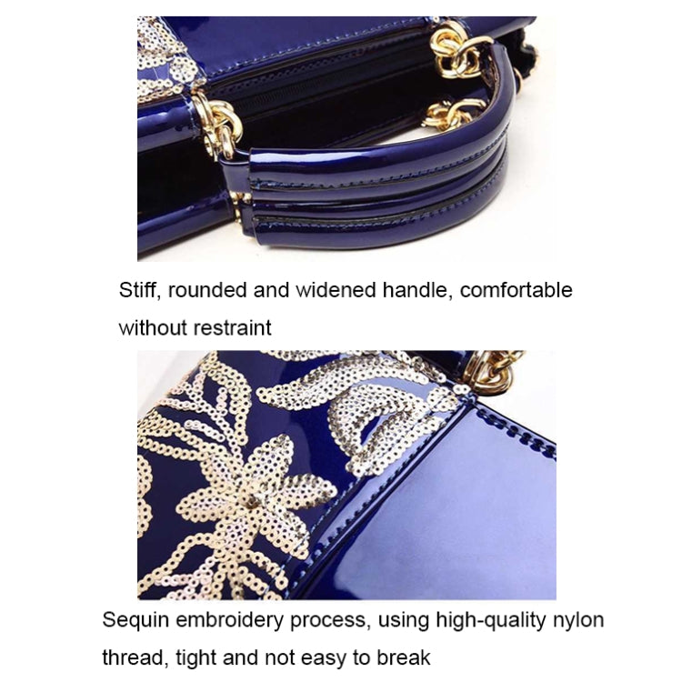 Ladies Single Sided Embroidered Shiny Leather Handbag, Red, Blue, Black, Rice-white, Red Wine