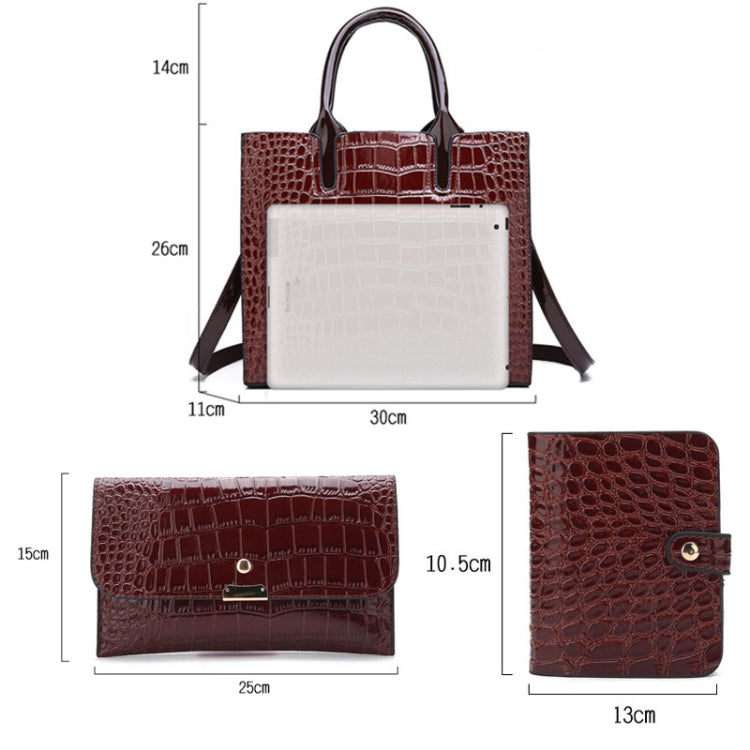 3-in-1 Women Handbag Simple Versatile Crocodile Pattern Large Shoulder Bag