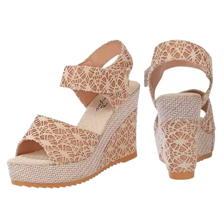Summer Women Sandals Slope Heel Lace Open Toe Adhesive One Word Buckle Strap Muffin Thick Bottom Shoes, 35, 36, 37, 38, 39, 40, 41