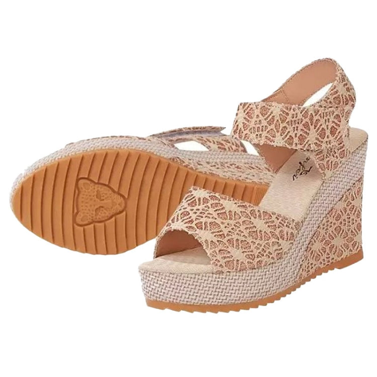 Summer Women Sandals Slope Heel Lace Open Toe Adhesive One Word Buckle Strap Muffin Thick Bottom Shoes, 35, 36, 37, 38, 39, 40, 41