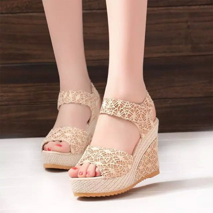 Summer Women Sandals Slope Heel Lace Open Toe Adhesive One Word Buckle Strap Muffin Thick Bottom Shoes, 35, 36, 37, 38, 39, 40, 41