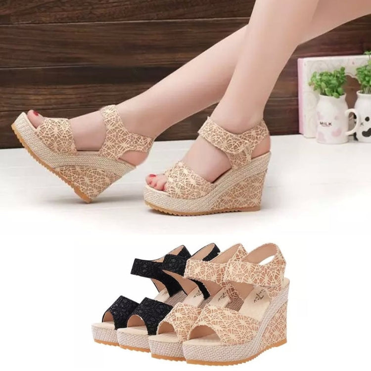 Summer Women Sandals Slope Heel Lace Open Toe Adhesive One Word Buckle Strap Muffin Thick Bottom Shoes, 35, 36, 37, 38, 39, 40, 41