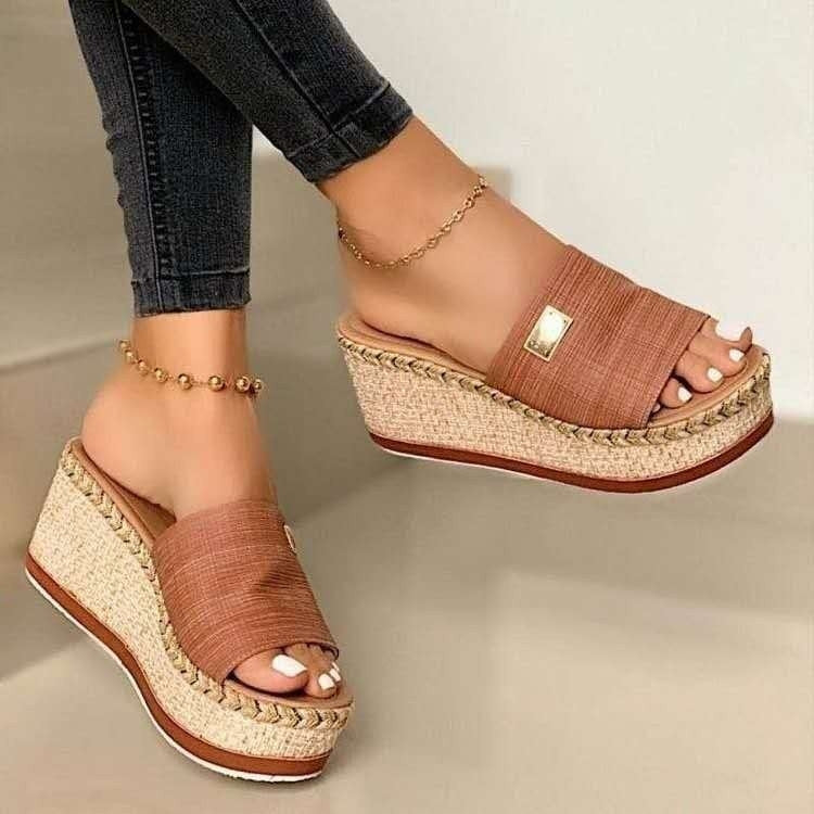 Summer Casual Sandals Women Shoes Hemp Rope Woven Thick Bottom Slope Heel Slippers, 36, 37, 38, 39, 40, 41, 42, 43