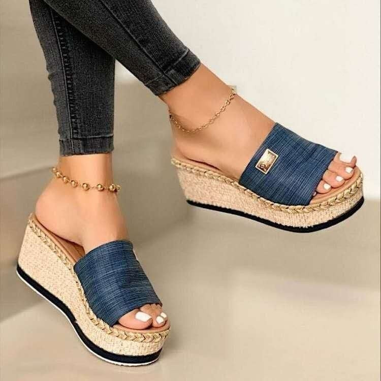 Summer Casual Sandals Women Shoes Hemp Rope Woven Thick Bottom Slope Heel Slippers, 36, 37, 38, 39, 40, 41, 42, 43