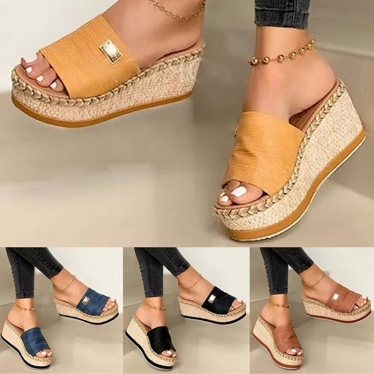 Summer Casual Sandals Women Shoes Hemp Rope Woven Thick Bottom Slope Heel Slippers, 36, 37, 38, 39, 40, 41, 42, 43