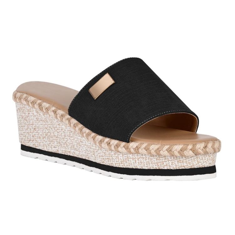 Summer Casual Sandals Women Shoes Hemp Rope Woven Thick Bottom Slope Heel Slippers, 36, 37, 38, 39, 40, 41, 42, 43