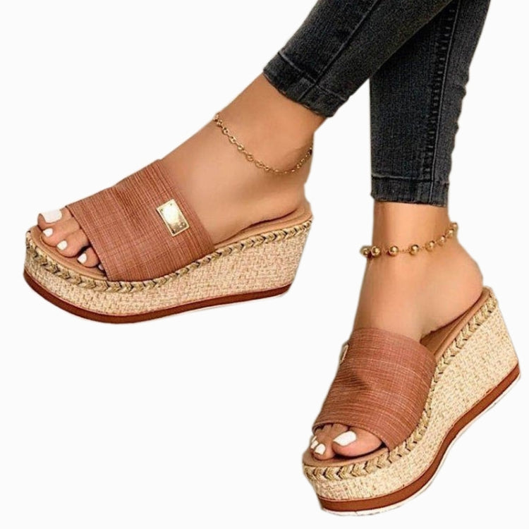 Summer Casual Sandals Women Shoes Hemp Rope Woven Thick Bottom Slope Heel Slippers, 36, 37, 38, 39, 40, 41, 42, 43