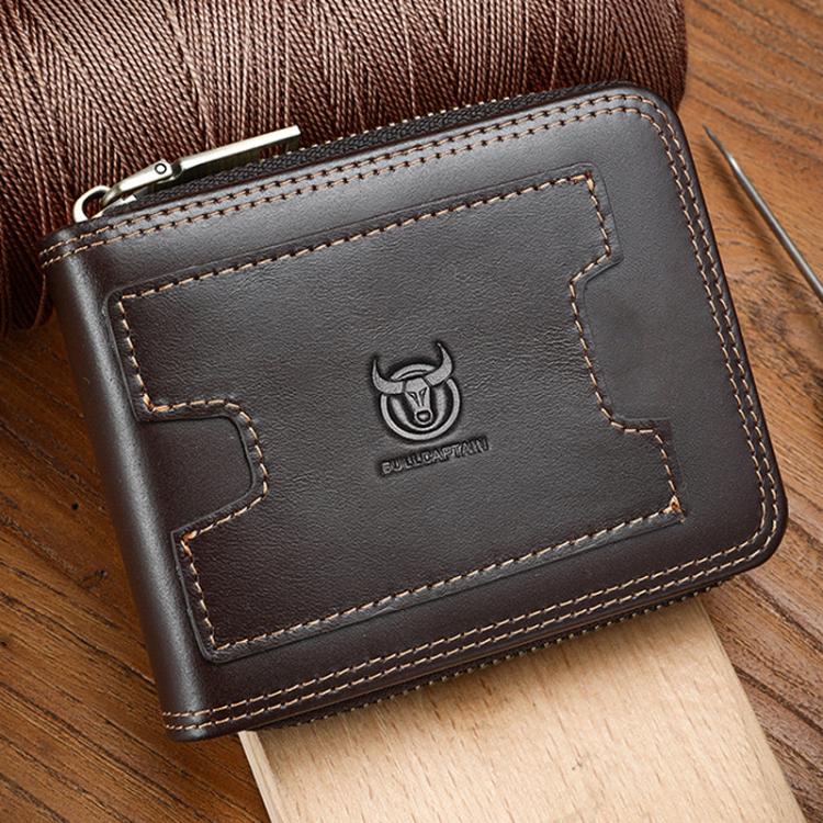 BULL 235 CAPTAIN 2 Fold Zipper Leather Wallet RFID Multi-Functional Card Holder