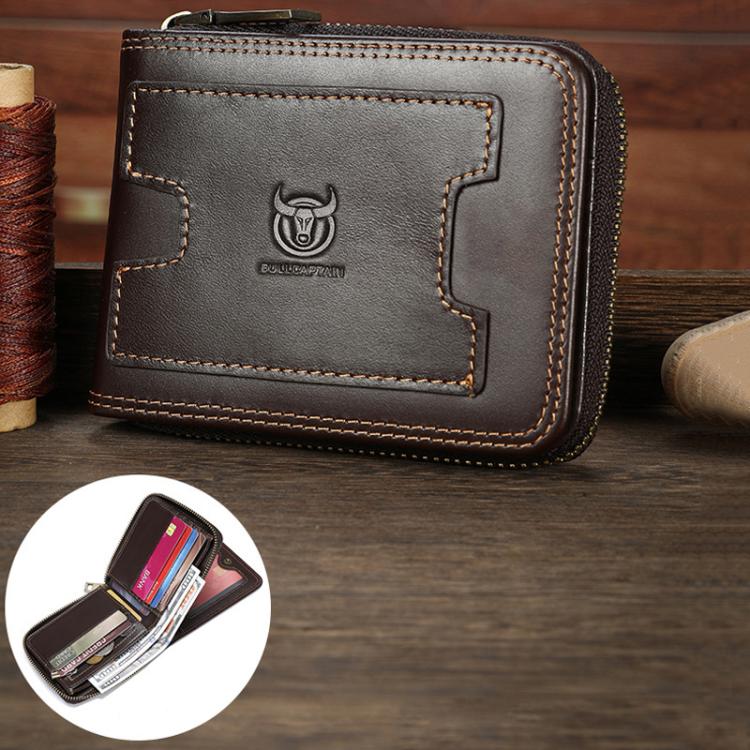 BULL 235 CAPTAIN 2 Fold Zipper Leather Wallet RFID Multi-Functional Card Holder