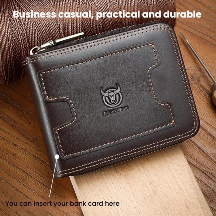 BULL 235 CAPTAIN 2 Fold Zipper Leather Wallet RFID Multi-Functional Card Holder