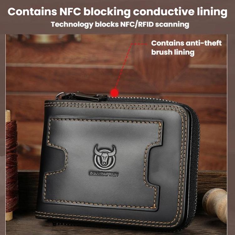 BULL 235 CAPTAIN 2 Fold Zipper Leather Wallet RFID Multi-Functional Card Holder