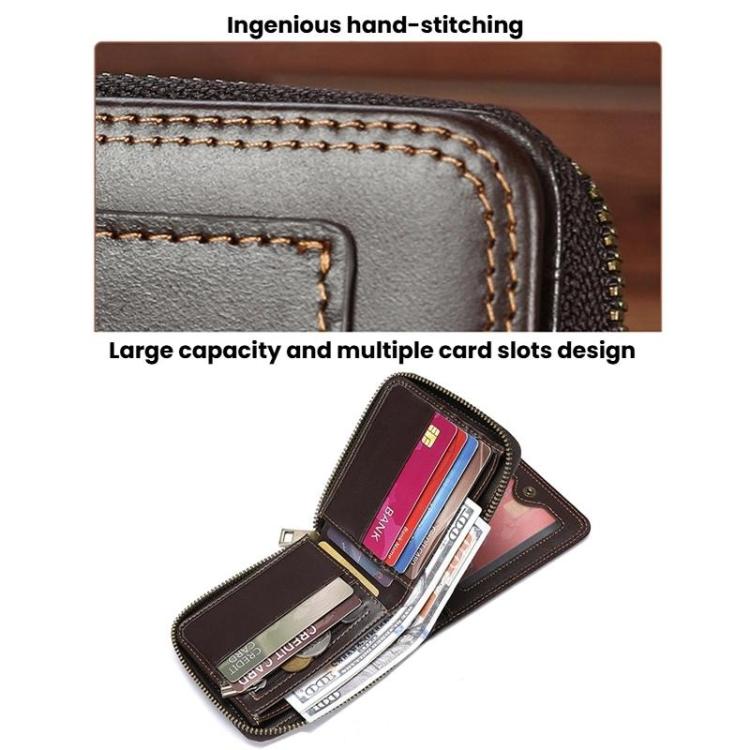 BULL 235 CAPTAIN 2 Fold Zipper Leather Wallet RFID Multi-Functional Card Holder