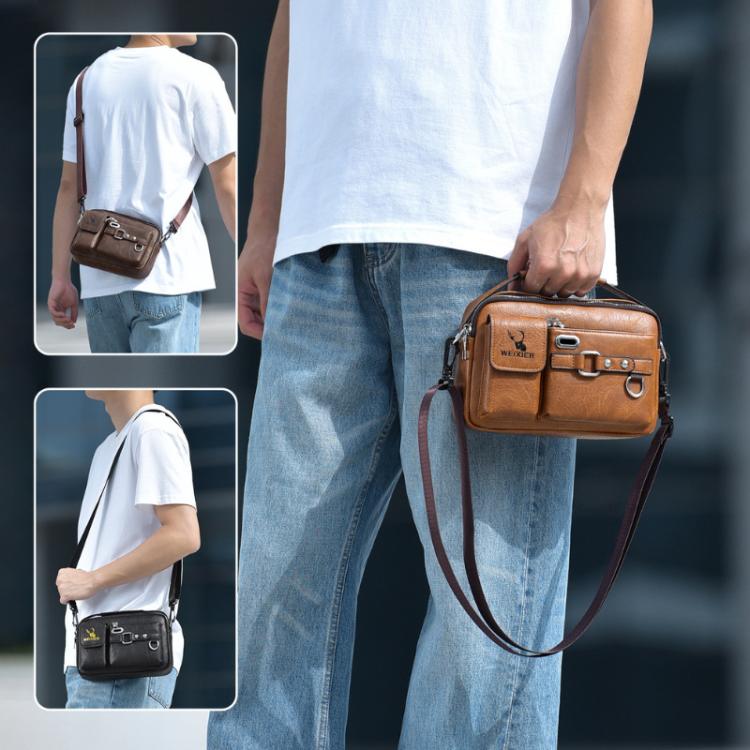 WEIXIER D898 Multi-Functional Men Crossbody Bag Portable Commuter Shoulder Bag, Plain Weave Black, Plain Weave Light Brown, Plain Weave Dark Brown, Lychee Grain Black, Lychee Grain Brown