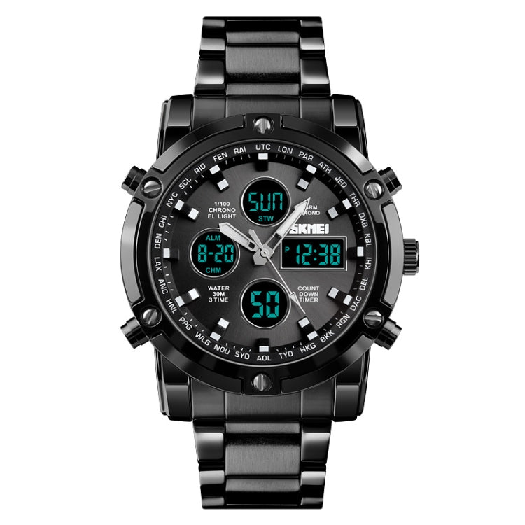 SKMEI 1389 Multifunctional Men Business Digital Watch 30m Waterproof Large Dial Wrist Watch with Stainless Steel Watchband , 1389 Silver+Black, 1389 Black, 1389 Blue, 1389 Silver