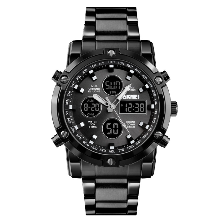 SKMEI 1389 Multifunctional Men Business Digital Watch 30m Waterproof Large Dial Wrist Watch with Stainless Steel Watchband , 1389 Silver+Black, 1389 Black, 1389 Blue, 1389 Silver