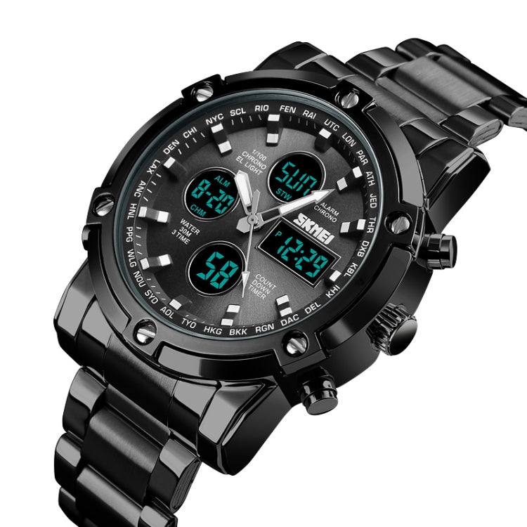 SKMEI 1389 Multifunctional Men Business Digital Watch 30m Waterproof Large Dial Wrist Watch with Stainless Steel Watchband , 1389 Silver+Black, 1389 Black, 1389 Blue, 1389 Silver