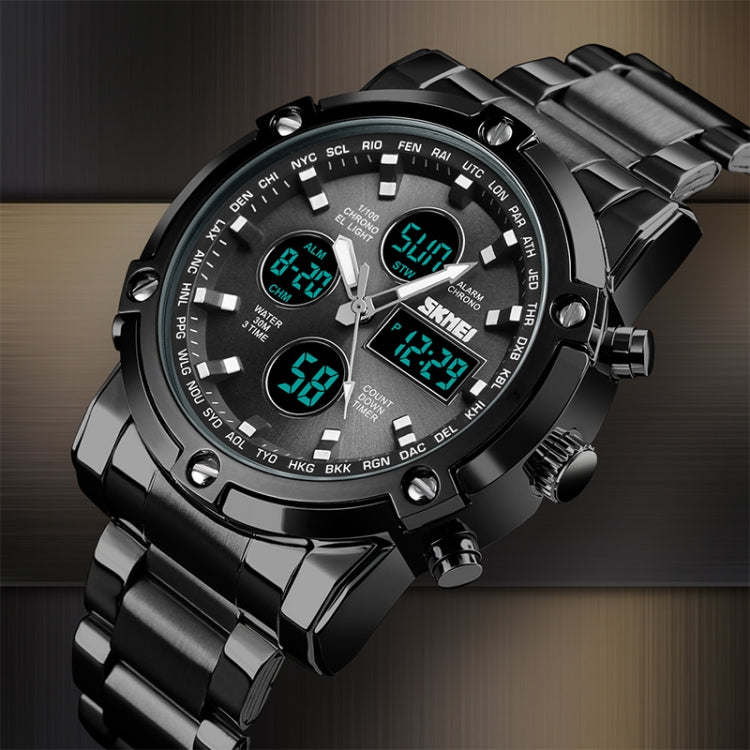 SKMEI 1389 Multifunctional Men Business Digital Watch 30m Waterproof Large Dial Wrist Watch with Stainless Steel Watchband , 1389 Silver+Black, 1389 Black, 1389 Blue, 1389 Silver