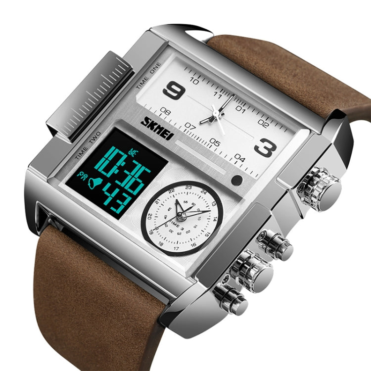 SKMEI 1391 Multifunctional Men Business Digital Watch 30m Waterproof Square Dial Wrist Watch with Leather Watchband